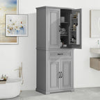 Meuble de rangement de salle de bain haut blanc/gris/noir avec 4 portes, 1 tiroir et étagère réglable – Unité individuelle