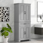 Meuble de rangement de salle de bain haut blanc/gris/noir avec 4 portes, 1 tiroir et étagère réglable – Unité individuelle