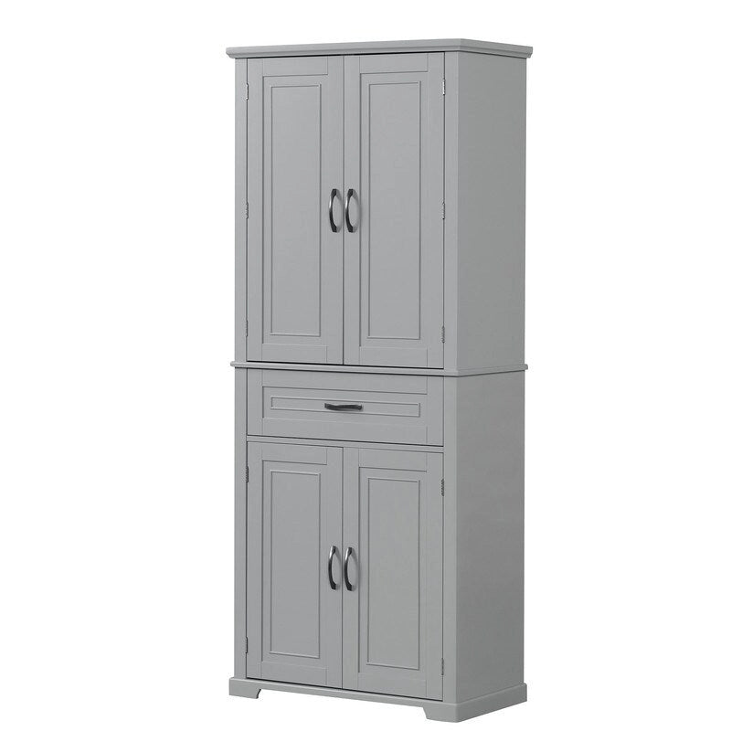 Meuble de rangement de salle de bain haut blanc/gris/noir avec 4 portes, 1 tiroir et étagère réglable – Unité individuelle
