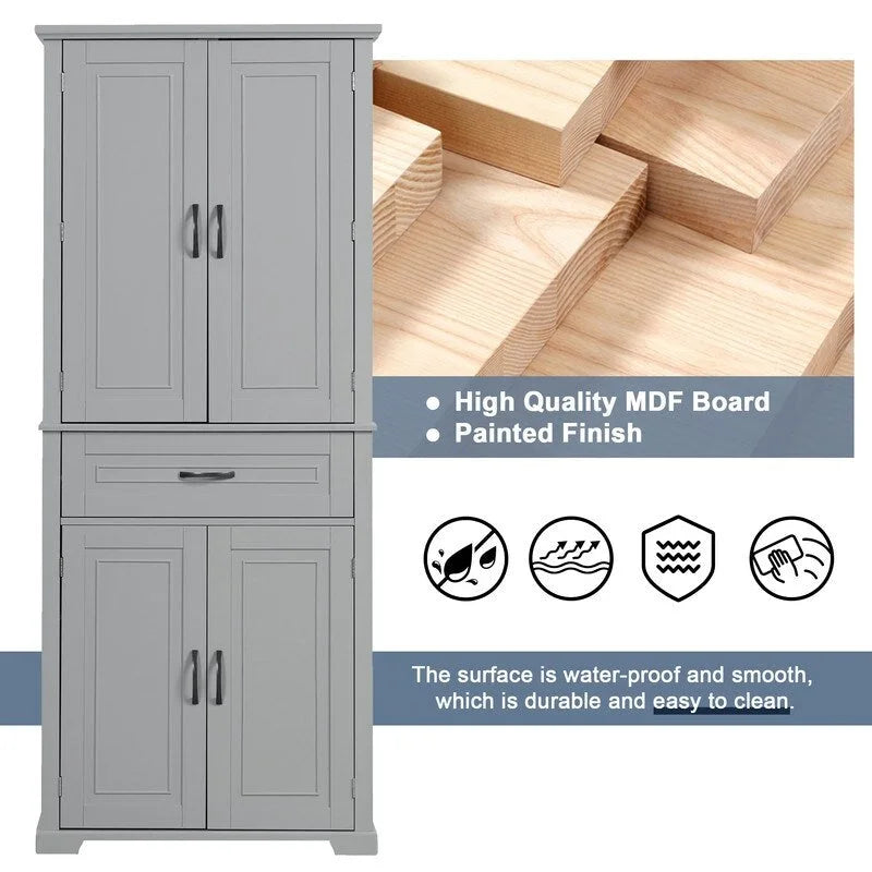 Meuble de rangement de salle de bain haut blanc/gris/noir avec 4 portes, 1 tiroir et étagère réglable – Unité individuelle