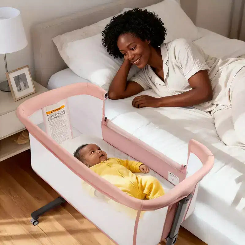 Berceau pour bébé avec roulettes - Beige / Gris / Rose, cododo, pour 1 bébé