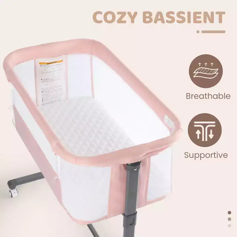 Berceau pour bébé avec roulettes - Beige / Gris / Rose, cododo, pour 1 bébé