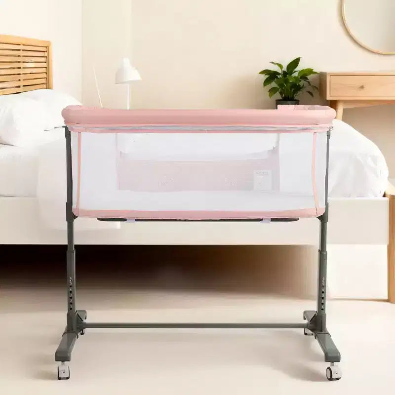 Berceau pour bébé avec roulettes - Beige / Gris / Rose, cododo, pour 1 bébé