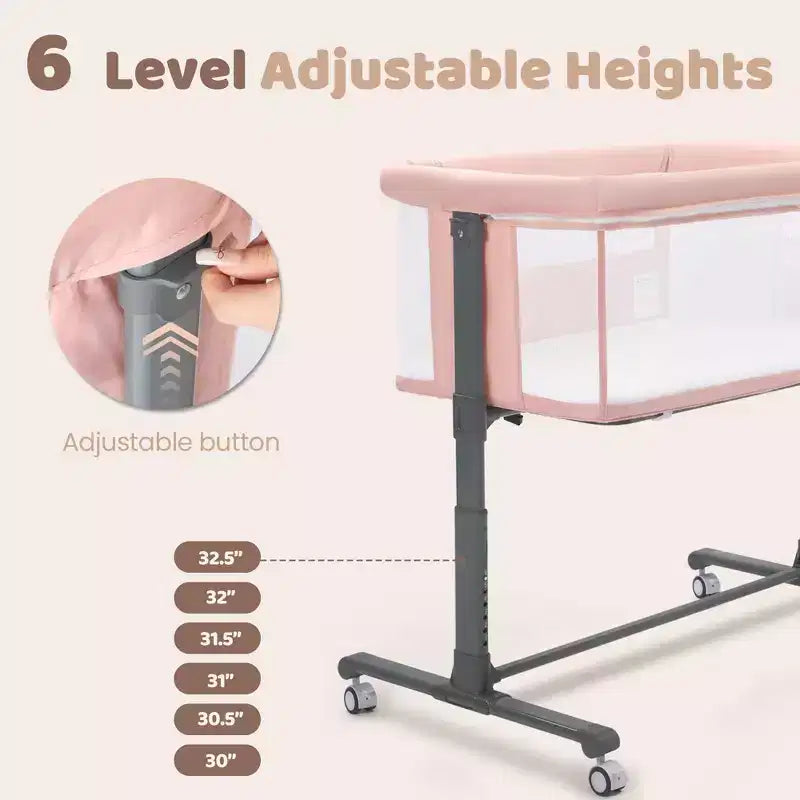 Berceau pour bébé avec roulettes - Beige / Gris / Rose, cododo, pour 1 bébé