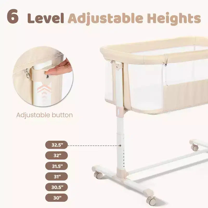 Berceau pour bébé avec roulettes - Beige / Gris / Rose, cododo, pour 1 bébé