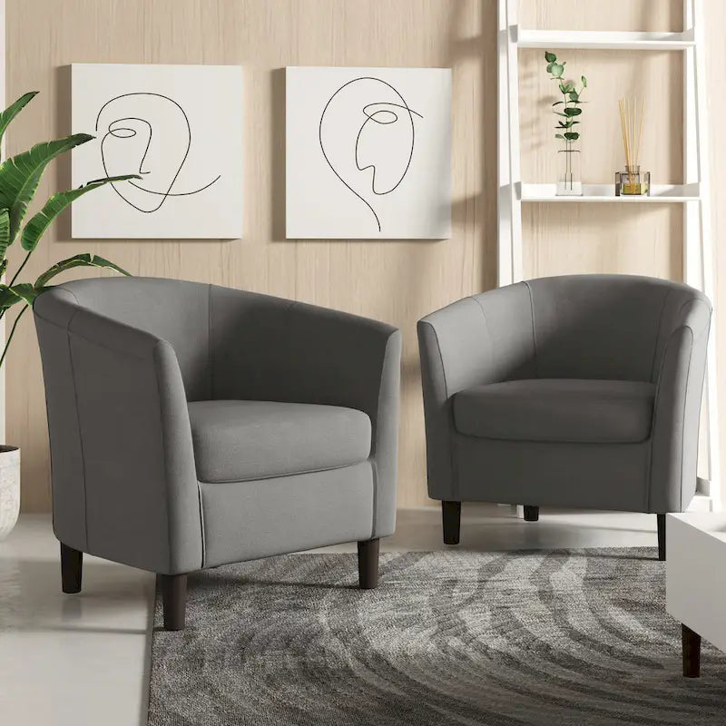 2 fauteuils club modernes en lin avec accoudoirs ronds