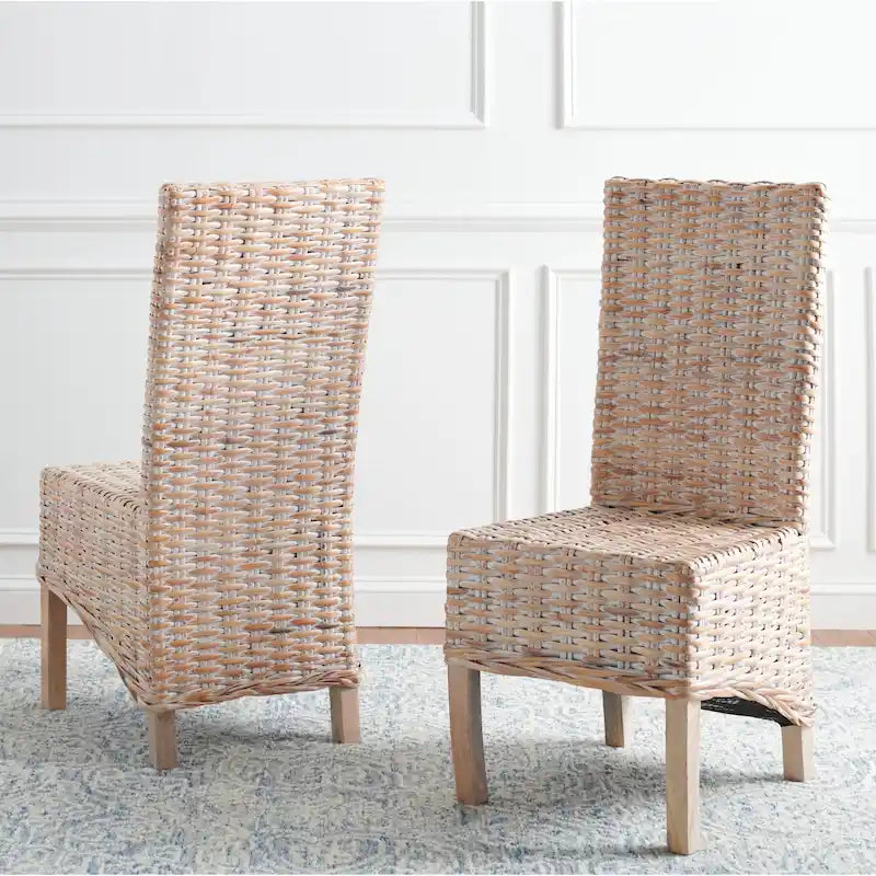 Lot de 2 chaises de salle à manger en osier naturel 48L x 56P x 104H cm, style bohème côtier