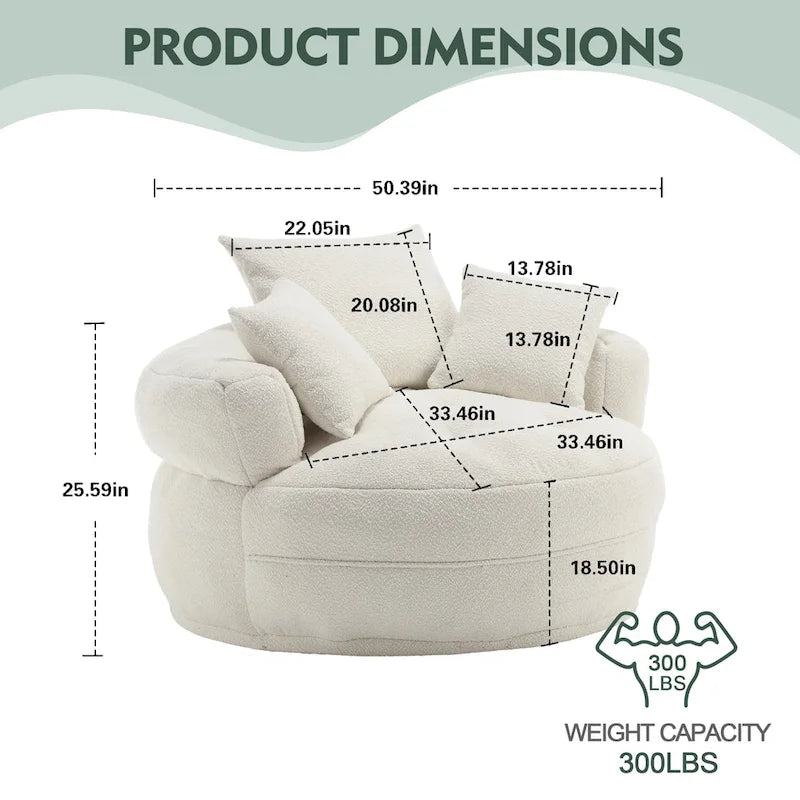Fauteuil arrondi type « lazy sofa » – Blanc/Bleu/Gris/Jaune/Orange/Rose fuchsia/Bleu marine/Vert, modèle une ou deux places