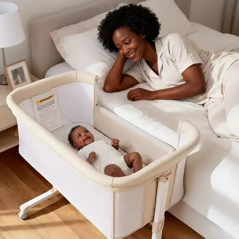 Berceau pour bébé avec roulettes - Beige / Gris / Rose, cododo, pour 1 bébé