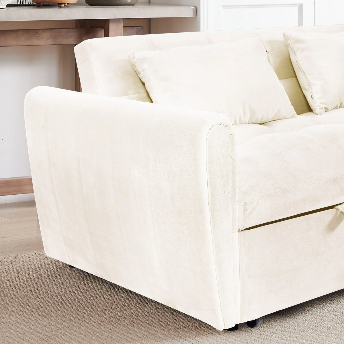 64,96 Canapé-lit convertible 3-en-1 en velours avec dossier réglable, poche de rangement et capacité de poids de 227 kg