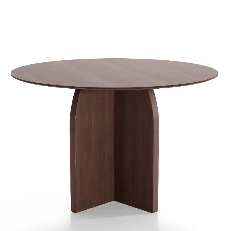 Table à manger ronde PexFix 45 x 45 en bois massif avec finition noyer et pieds arqués élégants pour salles à manger et cuisines modernes