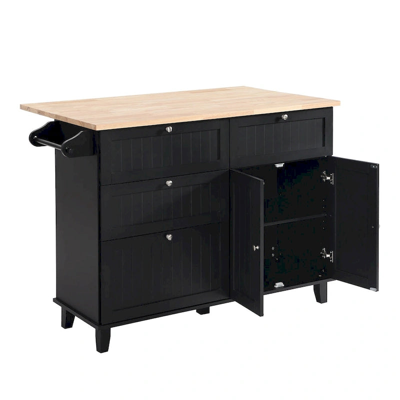 Ensemble d'îlot de cuisine TOPMAX avec abattant et 2 tabourets, ensemble de table à manger avec étagère réglable, tiroirs et porte-serviettes