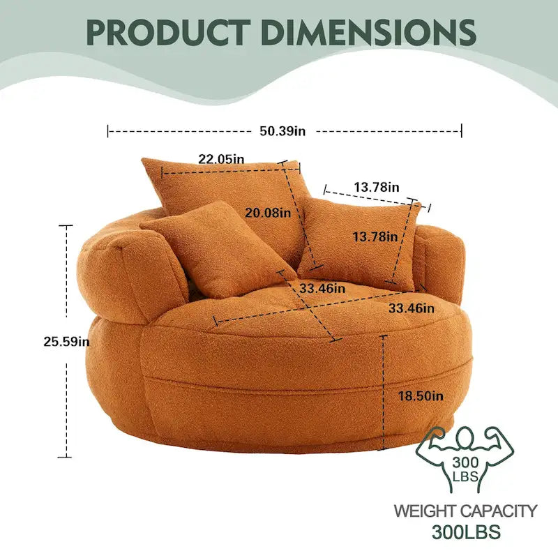 Fauteuil arrondi type « lazy sofa » – Blanc/Bleu/Gris/Jaune/Orange/Rose fuchsia/Bleu marine/Vert, modèle une ou deux places