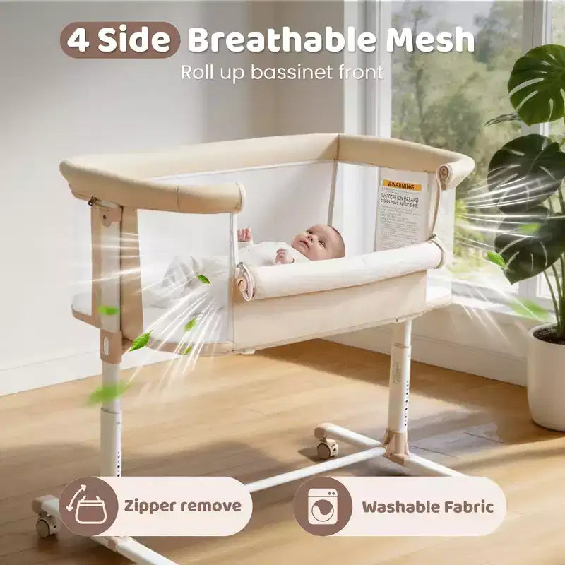 Berceau pour bébé avec roulettes - Beige / Gris / Rose, cododo, pour 1 bébé